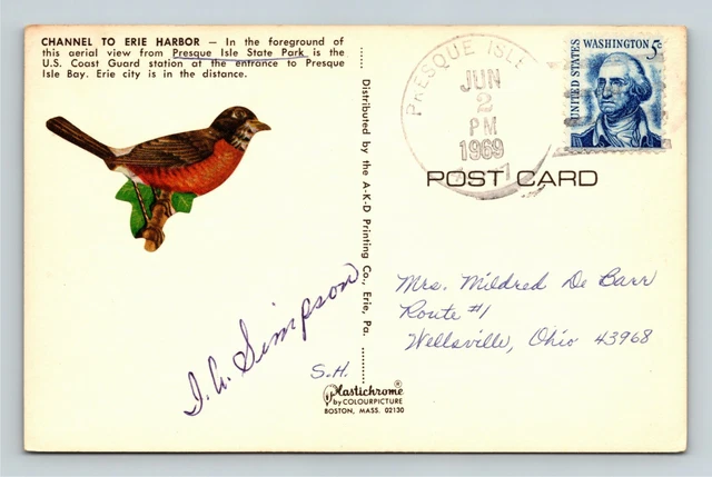 Erie PA-Pennsylvania, Aerial View Presque Bay & State Park Chrome c1969 Postcard 2