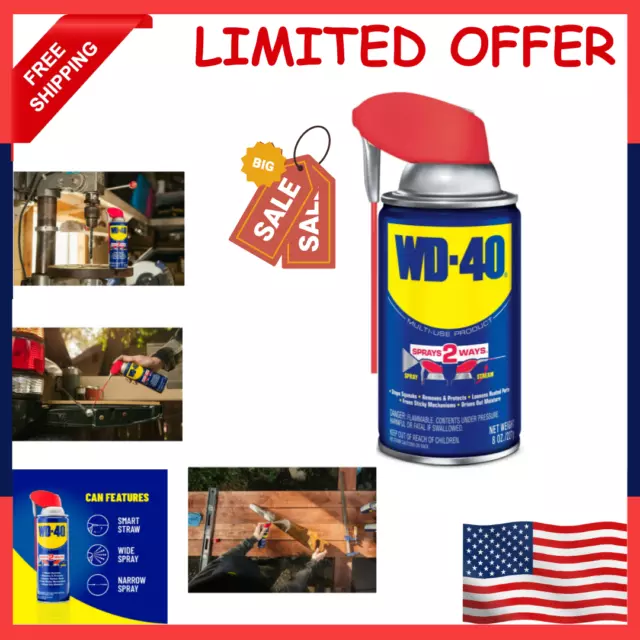 WD-40 Multi-Purpose Lubricant Spray with Smart Straw-Multi-Use Product-8 oz. USA