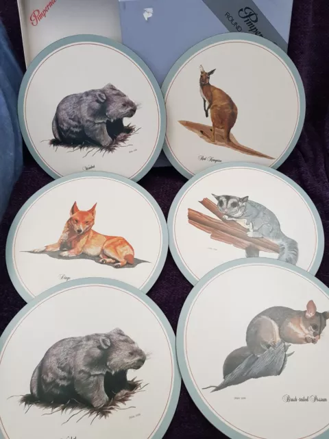 Pimpernel round Australian animal themed placemats x6  boxed 35.5cm Satin Finish