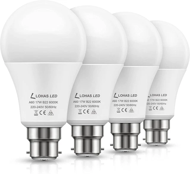 LOHAS B22 LED Bulbs 150W Equivalent, 17W LED Bayonet Light, Day White 6000K, 4