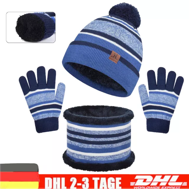 Kinder Beanie Mütze Schlauchschal Set Mädchen Jungen Strickmütze Schal Warm