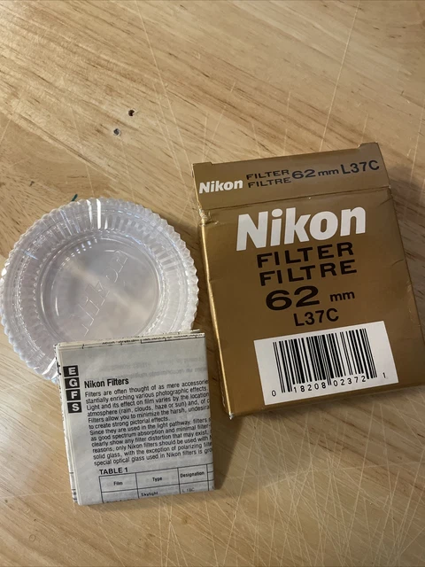 Nikon 62mm L37C filtro UV estuche original, caja, instrucciones (sin filtro)