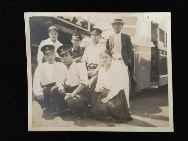 #6375 Japanese Vintage Photo 1940s / man woman people bus workplace
