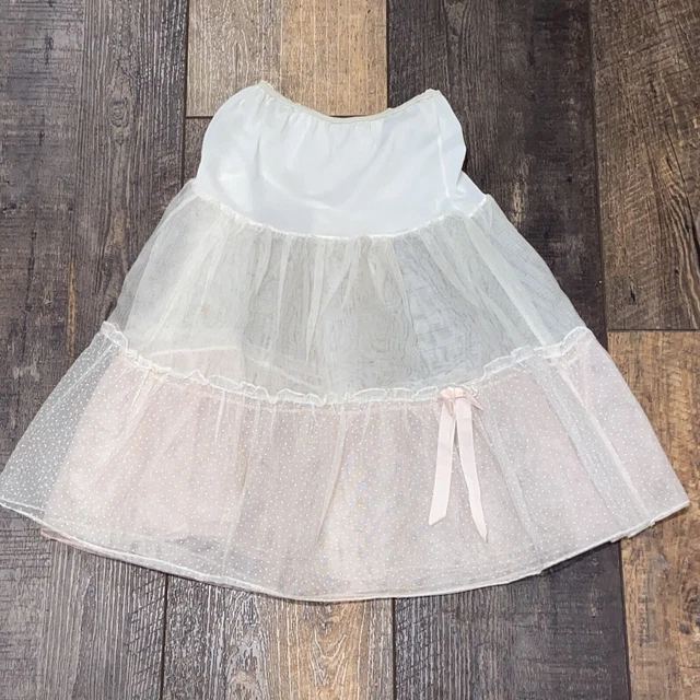 Vintage 50s Girls Nylon Petticoat Half Slip Pink White Size 12