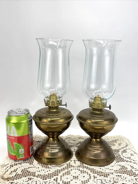 Antique Vtg Small Oil Lamp PAIR Brass Victorian Art Deco ENGLAND Lamplight Farms