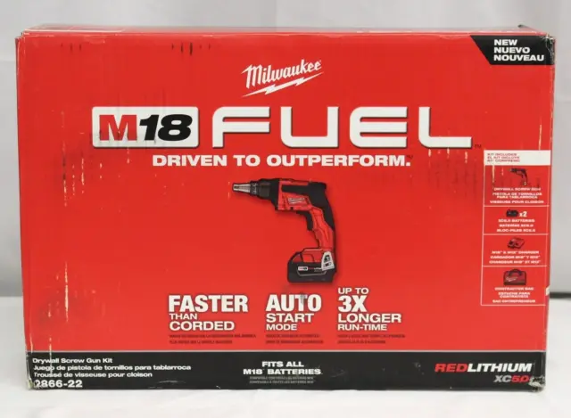 Milwaukee M18 Fuel Cordless Drywall Screw Gun Kit (2) Batteries  2866-22 (OB)