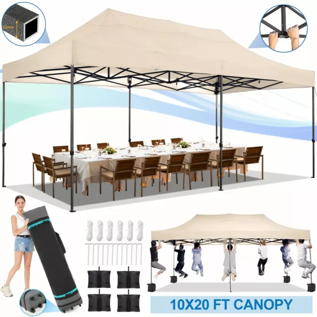 10'x20' Pop Up Canopy Heavy Duty Commercial Gazebo Outdoor Tent/Roller Bag Khaki
