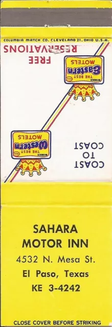 Matchbook Cover-Best Western Sahara Motor Inn-El Paso Texas-L0288