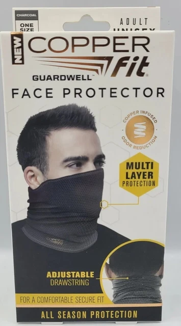 Copper Fit Guardwell Face Protector Mask Gaiter Adult Charcoal /Black Drawstring