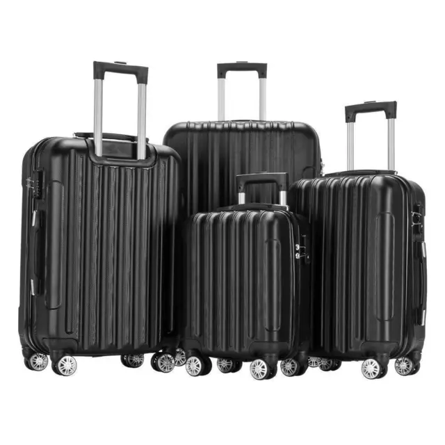4 Piece Luggage Set Suitcase Spinner Hardshell Lightweight TSA Lock Black 3