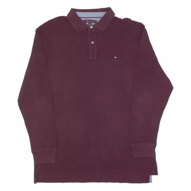 TOMMY HILFIGER Polo Shirt Marrone Manica Lunga Uomo 2XL