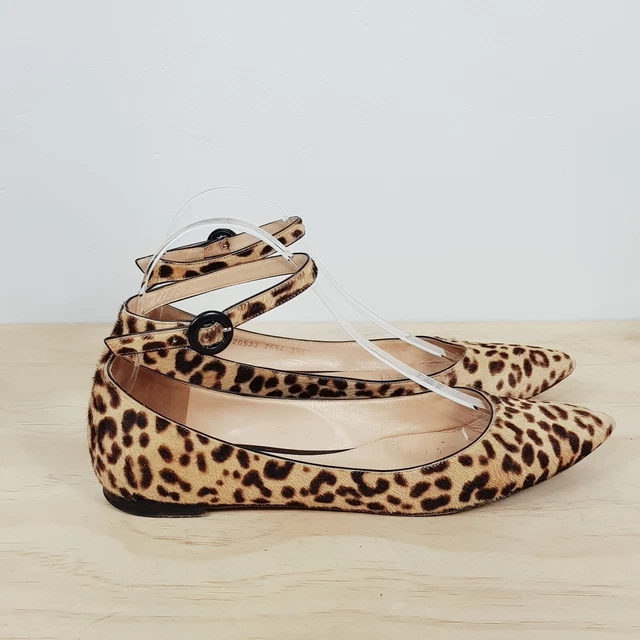[ GIANVITO ROSSI ] Womens Leopard Print CalfHair Point Toe Flat Shoes I EUR 39.5