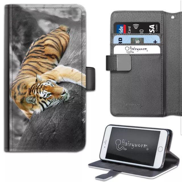Chat Tigre PU Cuir Portefeuille Téléphone Étui ; Côté Clapet Housse
