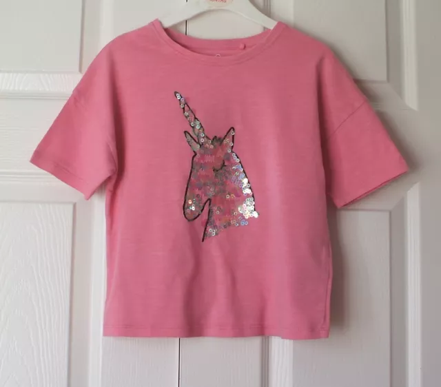 Lovely girls pink cotton sequinned unicorn T-shirt from Next, age 6 years