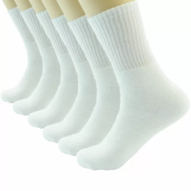 6 Pairs Mens White Solid Sports Athletic Work Crew Long Cotton Socks Size 10-13