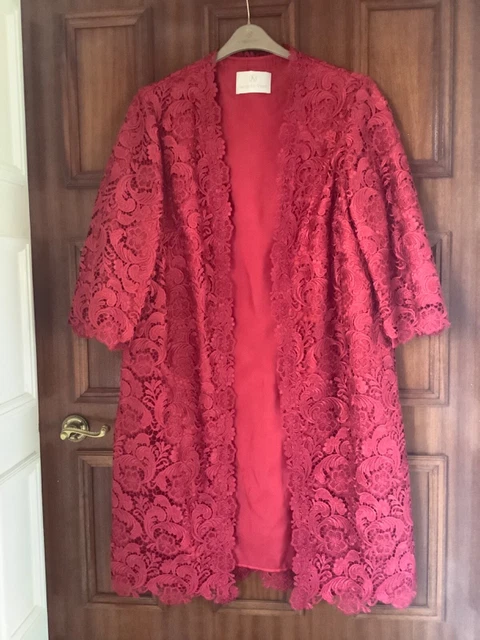 Giacca/coppotto lungo rosso Jacques verde taglia 18 matrimonio/occasione