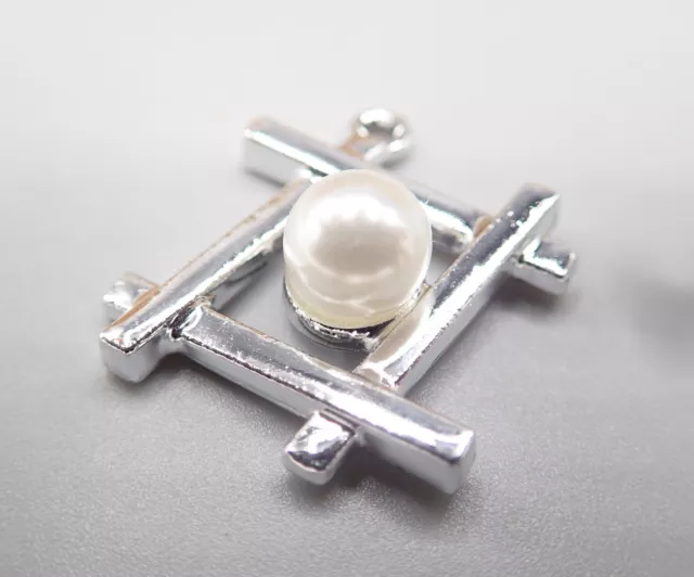 23x20mm Charm Anhänger Raute Perle Imitat silberfarben 1-20 Stück  SB 244