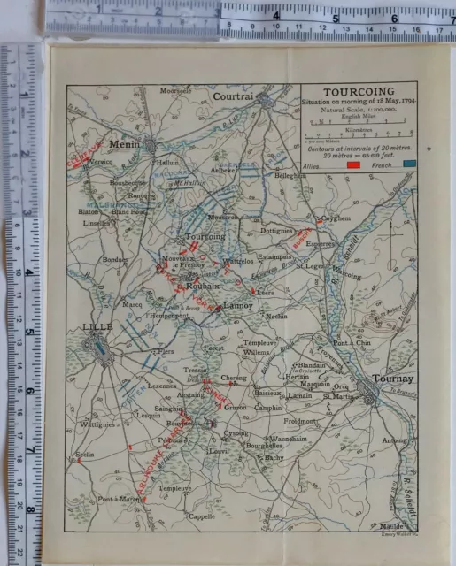 MAP/BATTLE PLAN TOURCOING 18th MAY 1794 ALLIES FRENCH TROOPS BUSCHE OTTO LILLE