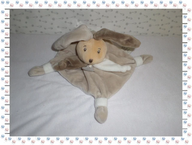 ① - Doudou Plat Lapin Blanc Beige Marron La Grande Récré By  Doudou et Compagnie