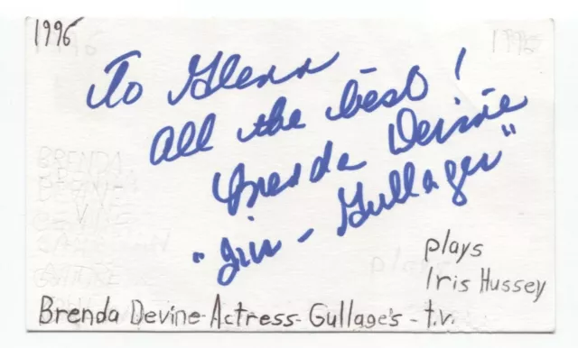 Brenda Devine Signed 3x5 Index Card Autograph Signature Actress Road To Avonlea