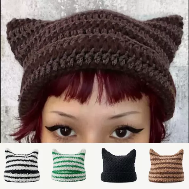 Knitted Female Caps Cat Ear Little Devil Hat Women Winter Beanie Punk Gothic Hat