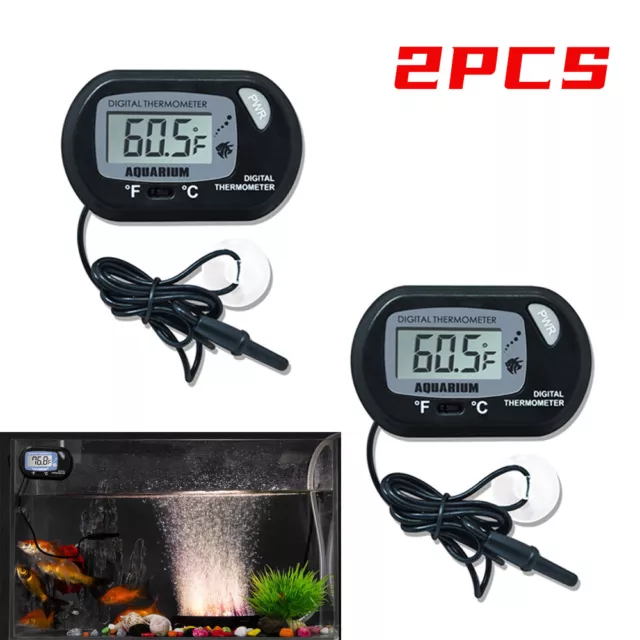 2PCS Aquarium Digital Thermometer Fish Tank Terrarium Temperature with Battery