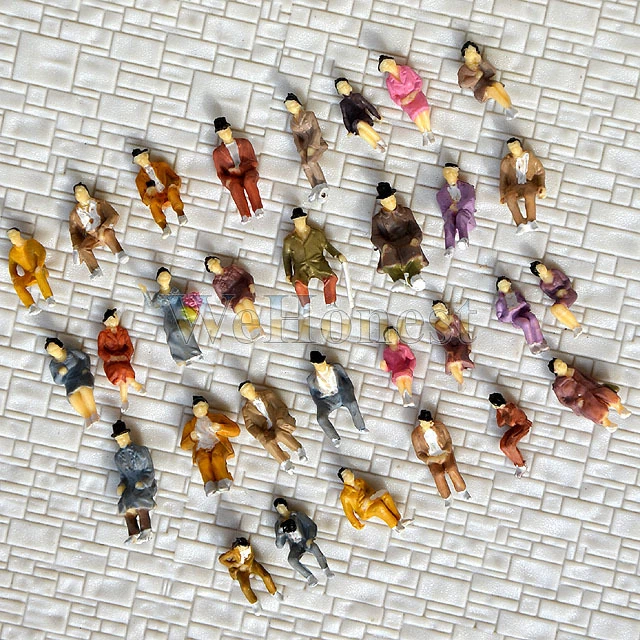 EVEMODEL 60-Piece HO Scale Seated People Figures - 1:87 Scale, 30 Different Poses, Painted