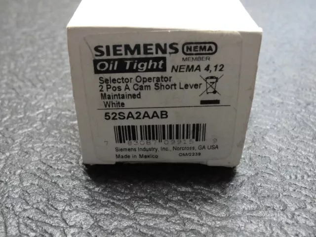 Siemens 52Sa2Aab Oil Tight Selector Operator 2 Pos A Cam Short Lever Maintained