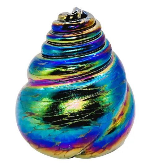 Neo Art Glass handmade multi rainbow iridescent shell paperweight by K.Heaton