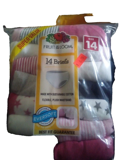 Fruit of the loom Girl's 14 Pack Briefs NEW  Size 14Value Pack Color
