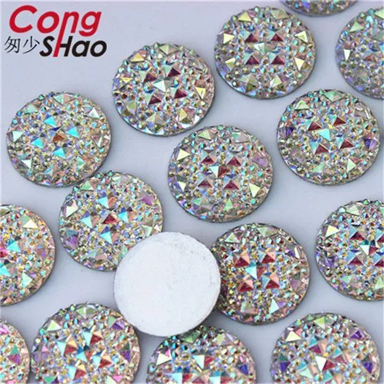 Glitter Round Flatback Stones Bead Button Clothing Resin Rhinestone Beads 50pcs