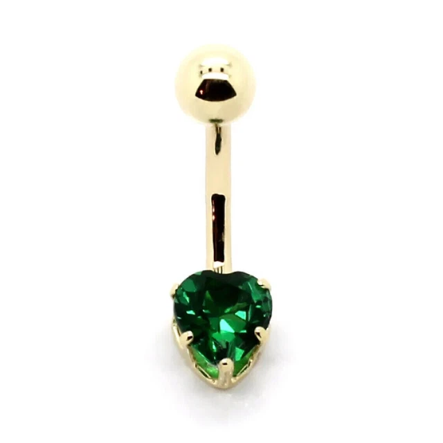 Women's Belly Navel Ring Lab Created Emerald 1 carat 14K Yellow Gold Plated