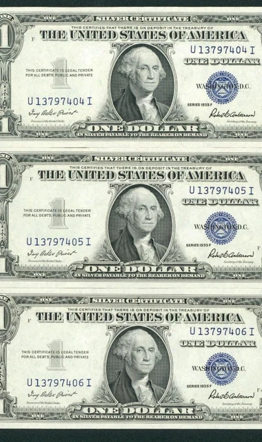 ((THREE CONSECUTIVE)) $1 1935 Silver Certificate ((CHOICE UNCIRCULATED))