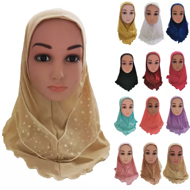 One Piece Amira Kids Hijab Scarf Muslim Islamic Headscarf Wrap Turban Hat 2-6Y