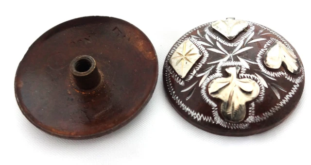 Pair Card Suit Conchos Screw Back Br Iron Silver Overlay Hansen Western Gear New
