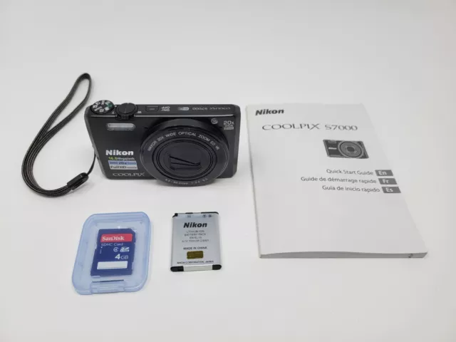 Nikon Digital Camera Coolpix S7000 Black W/ Battery, SD Card, & Manual