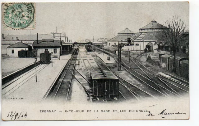 EPERNAY - Marne - CPA 51 - train station - interior view and roundabouts