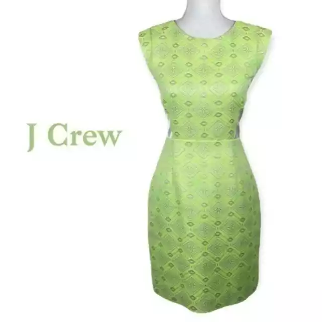 J Crew Lime & White Diamond Print Paneled Sheath Dress NWOT