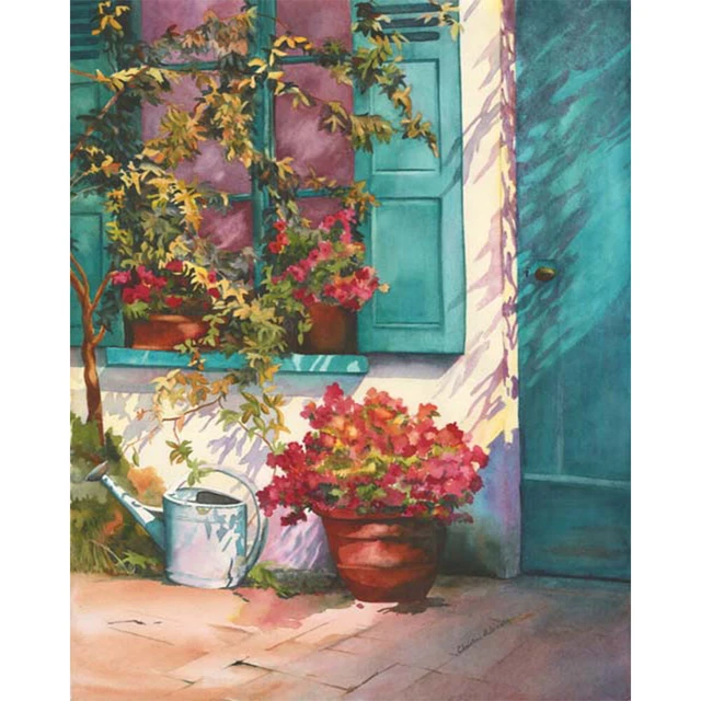 Kit de pintura al óleo de esquina de patio por números hágalo usted mismo pintura sobre lienzo (B1354)