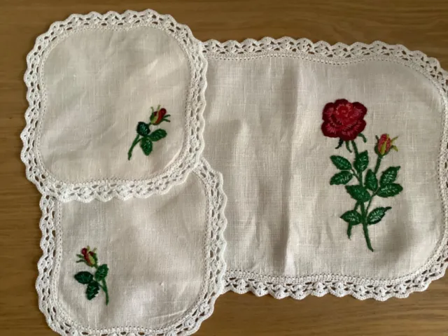 Vintage  hand  embroidered Duchess Set - Roses