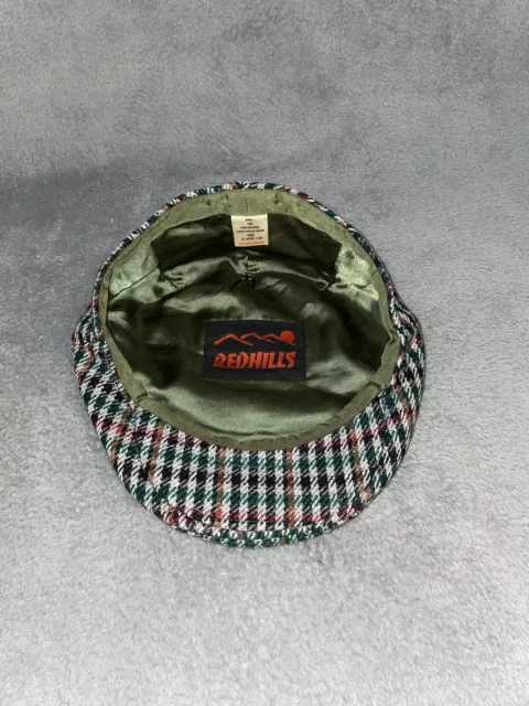 Cappello piatto vintage Redhills anni '70 in tweed a quadretti taglia XL/60 cm