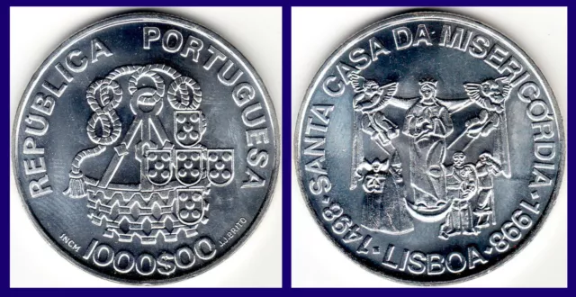 1000 ESCUDOS PORTUGAL. Ag. 500 ANIVERSARIO IGLESIA MISERICORDIA. 1998. UNC/SC.