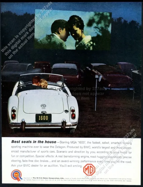 1961 MG MGA 1600 car drive-in movie theater color photo vintage print ad