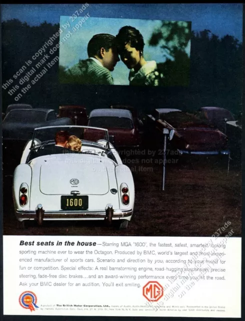 1961 MG MGA 1600 car drive-in movie theater color photo vintage print ad