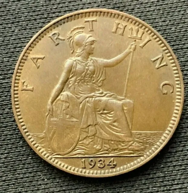 1934 Great Britain Farthing Coin CH UNC    Bronze World Coin    #C192