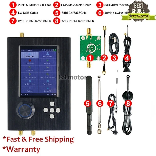 Ricevitore radio SDR 1 M-6 GHz incompiuto HackRF One R9 V1.8.x + PortaPack H2 + antenne