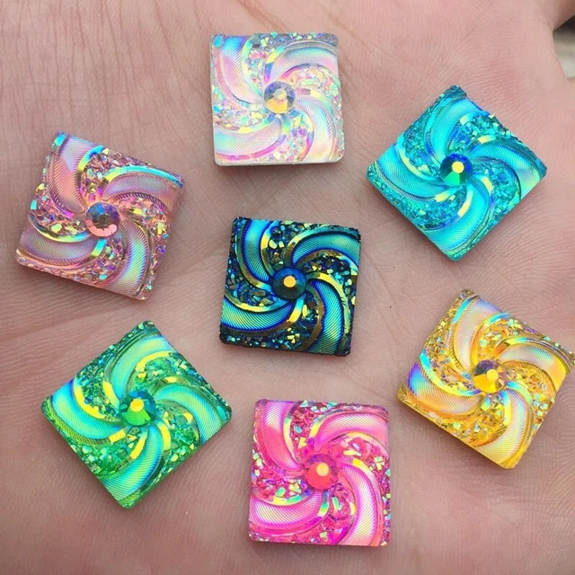 10 x Quadratische Verzierung Edelstein Cabochon Flachrückseite geprägt Wirbel Wirbel 16 mm 2 Ton
