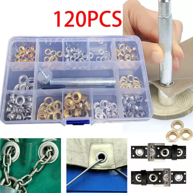 120x Grommets Durable Clothing Metal Eyelets Button Set Installation Tools Kit