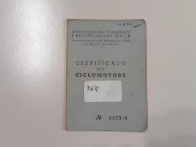 Libretto Circolazione Ciclomotore DEMM 1972 ORIGINALE DEMM Tipo 22