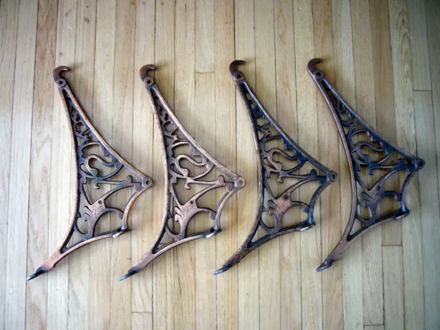 4 Curtain Rods Antique Vintage Cast Metal Hook Copper Arm Wall Attachments